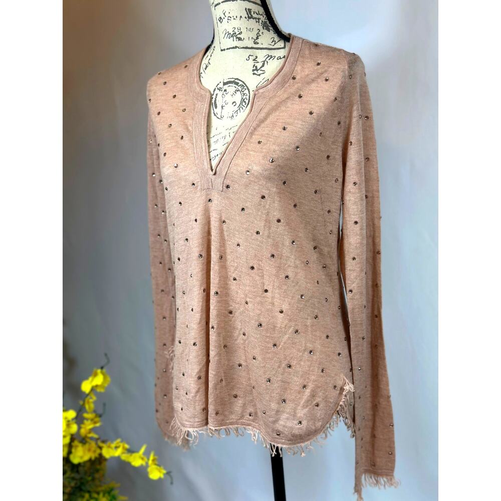 Zadig & Voltaire Riviera Rhinestone Cashmere Sweater Blush Size M - Picture 11 of 16